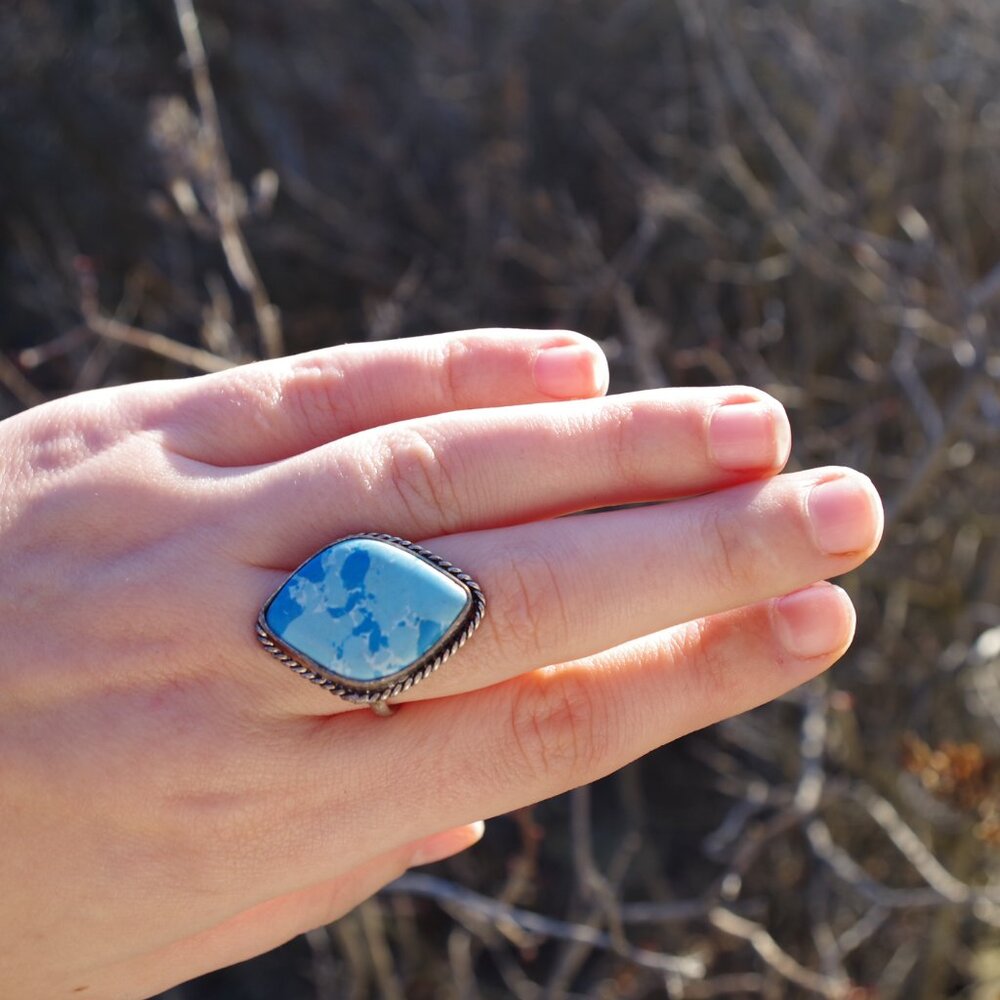 Vintage Larimar Gemstone Sterling Silver Ring